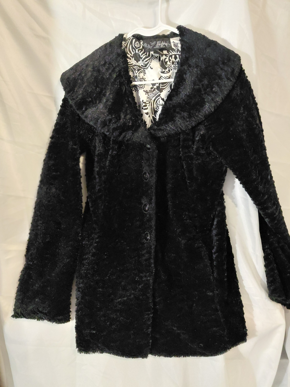 Daytrip Black Faux Fur Teddy Coat with Wide Shawl Collar